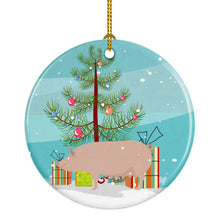 Load image into Gallery viewer, English Large White Pig Christmas Ornament - Round Ceramic Ornament – Artist-Designed Keepsake Decoration BB9305CO1