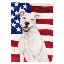 Load image into Gallery viewer, White Staffie Bull Terrier Patriotic Flag Canvas House Size BB9361CHF