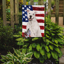 Load image into Gallery viewer, White Staffie Bull Terrier Patriotic Garden Flag - Outdoor Decorative Yard Flag BB9361GF