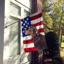Load image into Gallery viewer, Black and Tan Dachshund Patriotic Flag Canvas House Size BB9370CHF