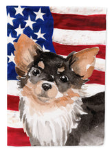 Load image into Gallery viewer, Long Haired Chihuahua Patriotic Flag Canvas House Size BB9389CHF