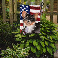 Load image into Gallery viewer, Long Haired Chihuahua Patriotic Garden Flag - Outdoor Decorative Yard Flag BB9389GF