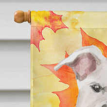 Load image into Gallery viewer, White Staffie Bull Terrier Fall Flag Canvas House Size BB9501CHF