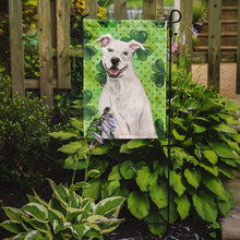 Load image into Gallery viewer, White Staffie Bull Terrier St. Patrick's Garden Flag - Outdoor Decorative Yard Flag BB9536GF