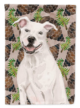 Load image into Gallery viewer, White Staffie Bull Terrier Pine Cones Flag Canvas House Size BB9571CHF