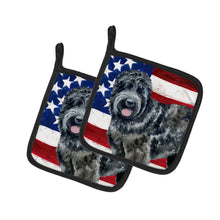 Load image into Gallery viewer, Black Russian Terrier Patriotic Pot Holders - Set of 2 - Heat-Resistant Kitchen Essentials BB9677PTHD