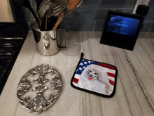Load image into Gallery viewer, Medium White Poodle Patriotic Pot Holders - Set of 2 - Heat-Resistant Kitchen Essentials BB9683PTHD