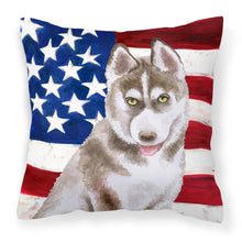 Load image into Gallery viewer, Siberian Husky Grey Patriotic Fabric Decorative Pillow BB9696PW1818