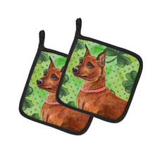 Load image into Gallery viewer, Miniature Pinscher St Patrick's Pot Holders - Set of 2 - Heat-Resistant Kitchen Essentials BB9830PTHD