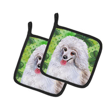 Load image into Gallery viewer, Medium White Poodle St Patrick's Pot Holders - Set of 2 - Heat-Resistant Kitchen Essentials BB9857PTHD