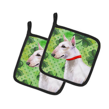 Load image into Gallery viewer, Bull Terrier St Patrick's Pot Holders - Set of 2 - Heat-Resistant Kitchen Essentials BB9867PTHD