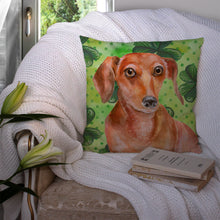 Load image into Gallery viewer, Red Dachshund St Patrick's Throw Pillow - 14x14 Decorative Pillow – Art for Your Home &amp; Patio BB9881PW1414