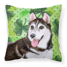 Load image into Gallery viewer, Siberian Husky #2 St Patrick's Fabric Decorative Pillow BB9886PW1818