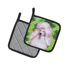 Load image into Gallery viewer, White Standard Poodle St Patrick's Pot Holders - Set of 2 - Heat-Resistant Kitchen Essentials BB9891PTHD