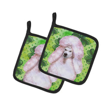 Load image into Gallery viewer, White Standard Poodle St Patrick's Pot Holders - Set of 2 - Heat-Resistant Kitchen Essentials BB9891PTHD