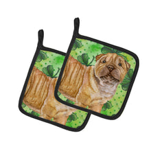Load image into Gallery viewer, Shar Pei Puppy St Patrick's Pot Holders - Set of 2 - Heat-Resistant Kitchen Essentials BB9893PTHD