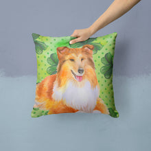 Load image into Gallery viewer, Sheltie St Patrick's Throw Pillow - 14x14 Decorative Pillow – Art for Your Home &amp; Patio BB9894PW1414