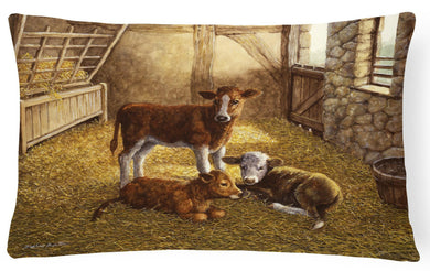 Cows Calves in the Barn Fabric Decorative Pillow BDBA0179PW1216