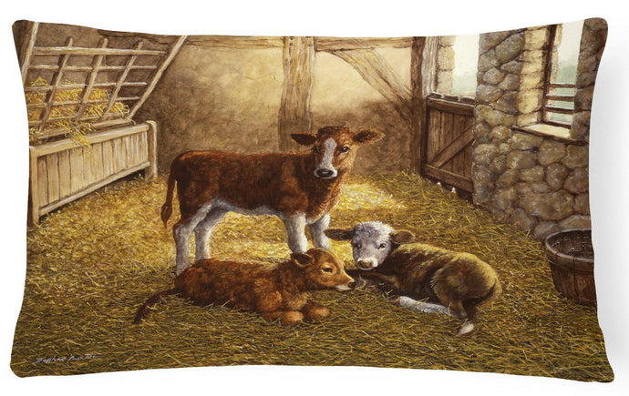 Cows Calves in the Barn Fabric Decorative Pillow BDBA0179PW1216