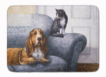 Load image into Gallery viewer, Basset Hound and Cat on couch Machine Washable Memory Foam Mat BDBA0182RUG