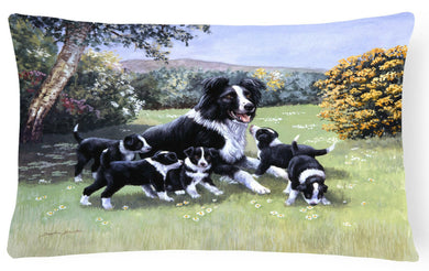 Border Collie Puppies with Momma Fabric Decorative Pillow BDBA0257PW1216