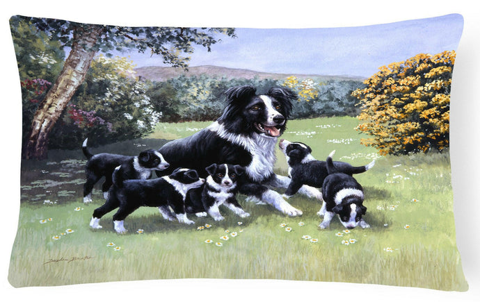 Border Collie Puppies with Momma Fabric Decorative Pillow BDBA0257PW1216