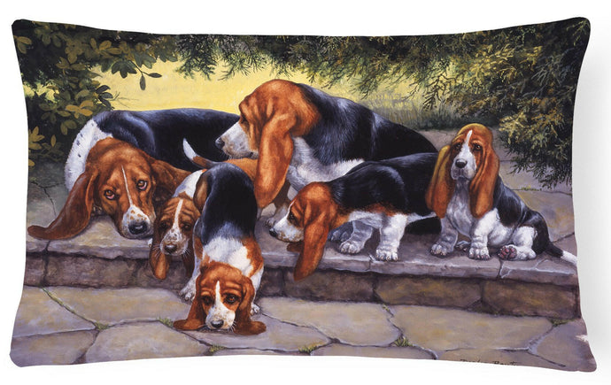 Basset Hound Puppies, Momma and Daddy Fabric Decorative Pillow BDBA0276PW1216
