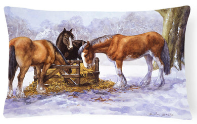 Horses eating Hay in the Snow Fabric Decorative Pillow BDBA0297PW1216