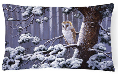 Owl on a Tree Branch in the Snow Fabric Decorative Pillow BDBA0303PW1216
