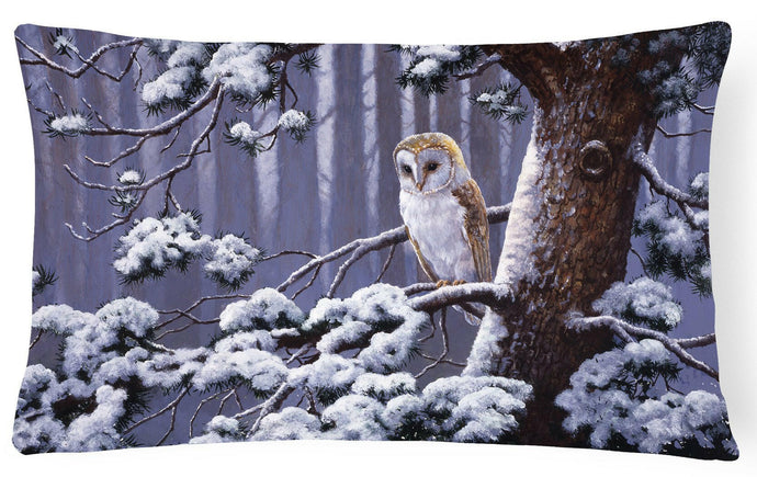 Owl on a Tree Branch in the Snow Fabric Decorative Pillow BDBA0303PW1216