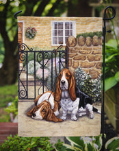 Load image into Gallery viewer, Basset Hound at the gate Garden Flag – Decorative Outdoor Yard Flag BDBA0312GF