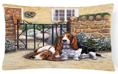 Basset Hound at the gate Fabric Decorative Pillow BDBA0312PW1216
