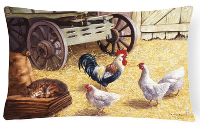 Rooster and Hens Chickens in the Barn Fabric Decorative Pillow BDBA0339PW1216