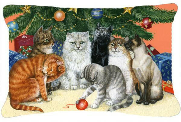 Cats under the Christmas Tree Fabric Decorative Pillow BDBA0345PW1216