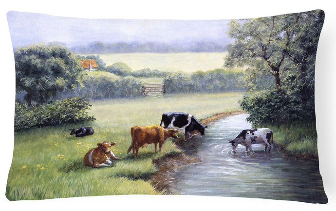Cows Drinking at the Creek Bank Fabric Decorative Pillow BDBA0350PW1216