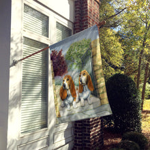 Load image into Gallery viewer, Basset Hounds in the Gate Flag Canvas House Size BDBA0390CHF