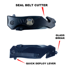 Load image into Gallery viewer, Boston Police collectible Officer 3-in-1 Police Tactical Rescue knife tool with Seatbelt Cutter, Steel Serrated Blade, Glass Breaker BPD