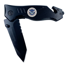 Load image into Gallery viewer, DHS collectible Officer 3-in-1 Police Tactical Rescue knife tool with Seatbelt Cutter, Steel Serrated Blade, Glass Breaker Homeland Security