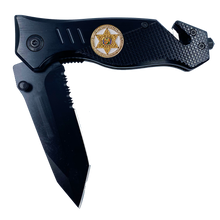 Load image into Gallery viewer, FWC Florida Fish and Wildlife Commission collectible BPA 3-in-1 Police Tactical Rescue knife tool with Seatbelt Cutter, Steel Serrated Blade, Glass Breaker Police Fishing Hunting