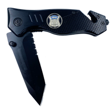 Load image into Gallery viewer, Boston Police collectible Officer 3-in-1 Police Tactical Rescue knife tool with Seatbelt Cutter, Steel Serrated Blade, Glass Breaker BPD