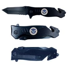 Load image into Gallery viewer, DHS collectible Officer 3-in-1 Police Tactical Rescue knife tool with Seatbelt Cutter, Steel Serrated Blade, Glass Breaker Homeland Security