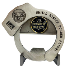 Load image into Gallery viewer, CL7-18 Border Patrol Handcuff Challenge Coin Cuff Bottle Opener Thin Green Line BP Agent