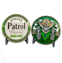 Load image into Gallery viewer, DL1-10 Border Patrol Especial Thin Green Line Challenge Coin CBP Modelo Parody We Don't Need Masks