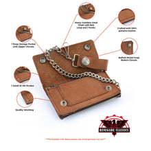 Load image into Gallery viewer, BWC231 Buffalo Nickel Snap Brown Leather Long Bi-Fold Biker Wallet