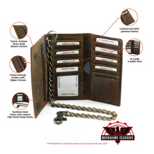 Load image into Gallery viewer, BWC233 DISTRESSED BROWN LEATHER LONG TRI-FOLD BIKER WALLET