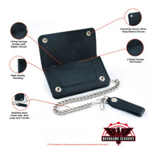 Load image into Gallery viewer, BWC237 Black Leather Long Bi-Fold Biker Chain Wallet