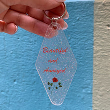 Load image into Gallery viewer, Beautiful and Annoyed Motel Style Key Tag Keychain in Transparent Glitter