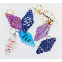 Load image into Gallery viewer, Beautiful and Annoyed Motel Style Key Tag Keychain in Transparent Glitter