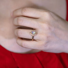 Load image into Gallery viewer, Beauty of Swirls - Fire Opal Diamond Engagement Ring 18K Yellow Gold