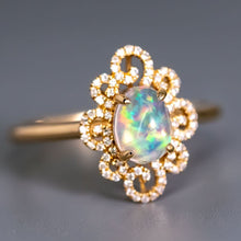Load image into Gallery viewer, Beauty of Swirls - Fire Opal Diamond Engagement Ring 18K Yellow Gold